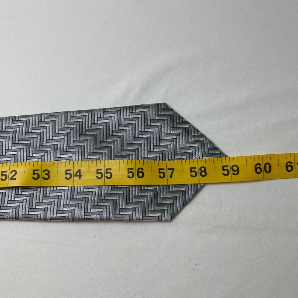Cezani Mens Silk Woven Basketweave Geometric Necktie OS Grey Silver Business